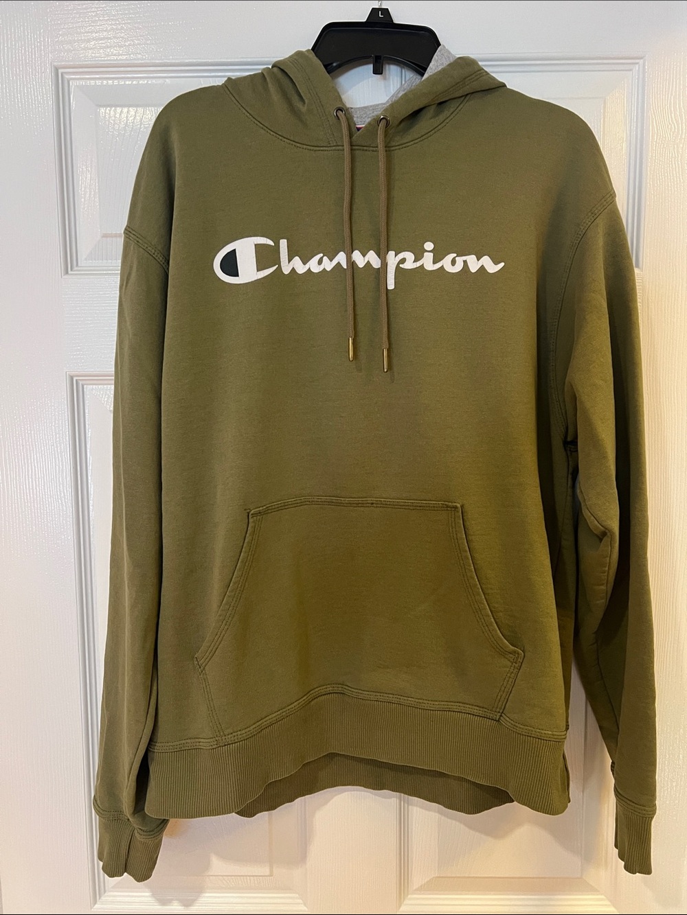 Champion Olive Script Logo Pullover Hoodie